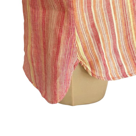 Coldwater Creek 100% Linen Striped Button Up Top Roll Tab Sleeve Sz LARGE Casual - Picture 5 of 8